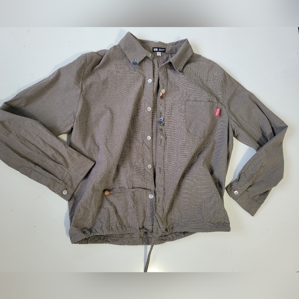 Misi Women's Micro Plaid Cottagecore Shirt Size Medium Gray